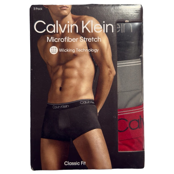 Calvin Klein Mens Medium Microfiber Stretch Low Rise Trunk Wicking 3 Pack New - Picture 1 of 4